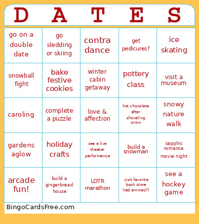 Winter Dates Bingo Card