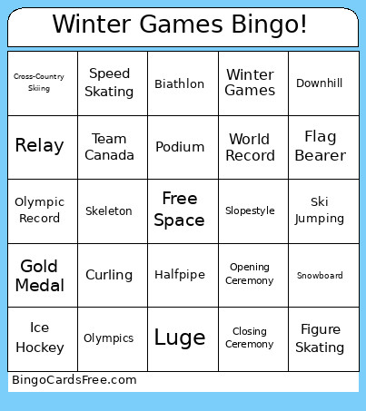 Winter Games ! Bingo Card