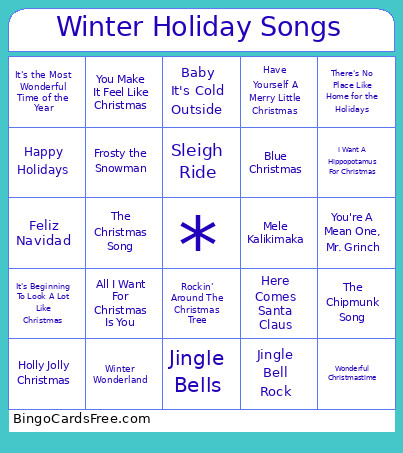 Winter Holiday Songs Bingo Card