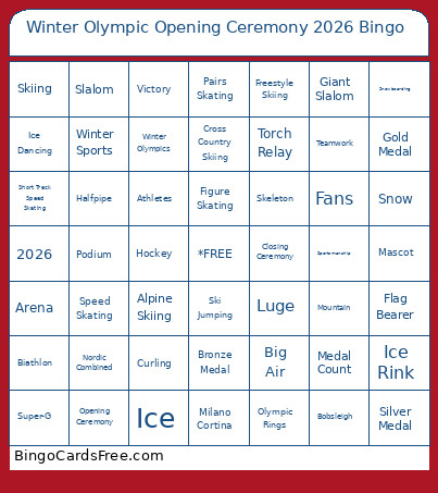 Winter Olympic Opening Ceremony 2026 Bingo Card