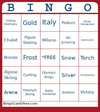 Winter Olympics 2026 Bingo Card