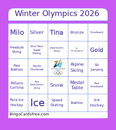 Winter Olympics 2026 Bingo Card