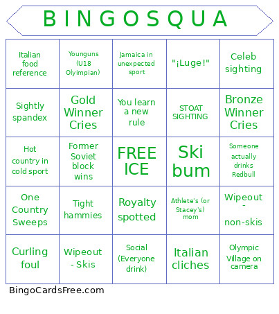 WInter Olympics Bingo Card