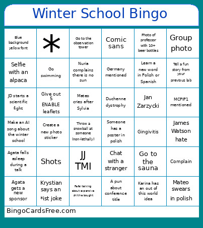 Winter School Bingo Card