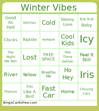 Winter Vibes Bingo Card