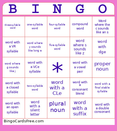 Winter Words Bingo Card