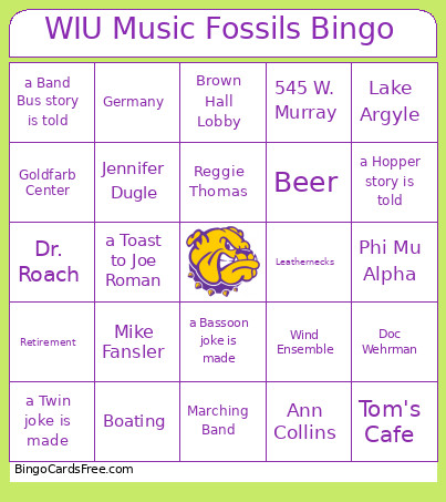 WIU Music Fossils Bingo Card