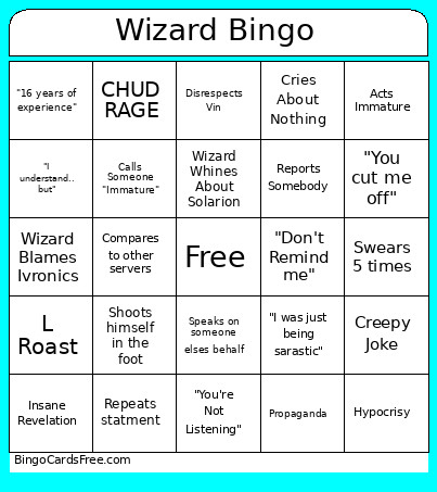 Wizard Nation Bingo Card