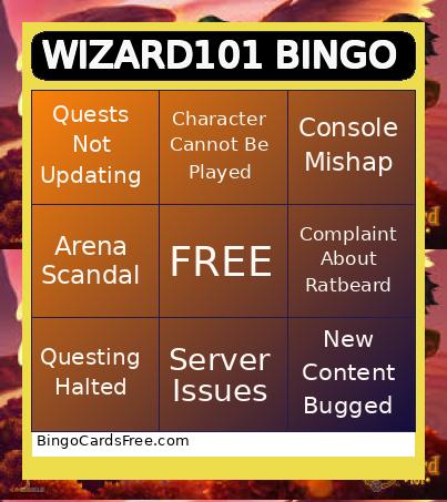 WIZARD101 Bingo Card