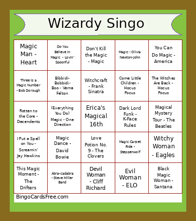 Wizardy Singo Bingo Card