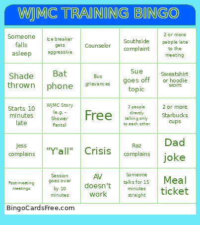 WJMC TRAINING BINGO