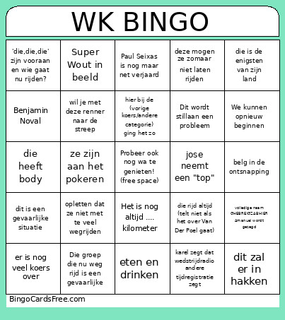 Wk Bingo Card