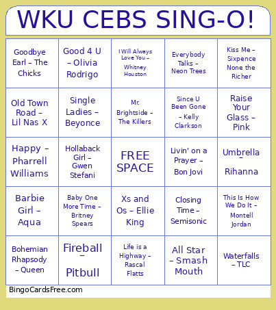 WKU CEBS SING-O! Bingo Card
