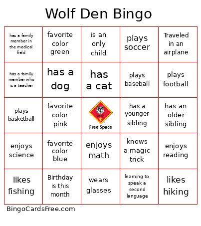 Wolf Den Bingo Card