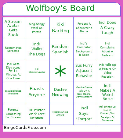 Wolfboy's Board Bingo Card