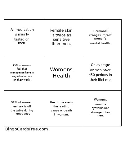 Womans Health Bingo Card