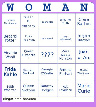 Women Bingo Card
