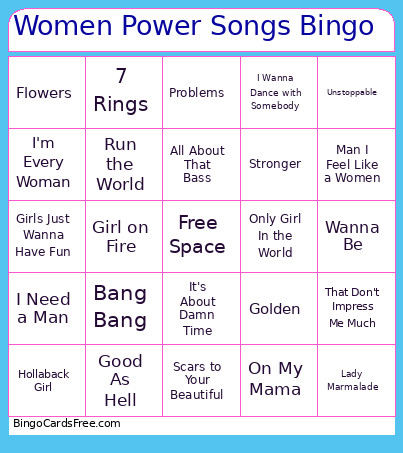 Women Power Songs Bingo Card