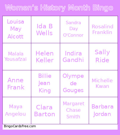Women’s History Month Bingo Card