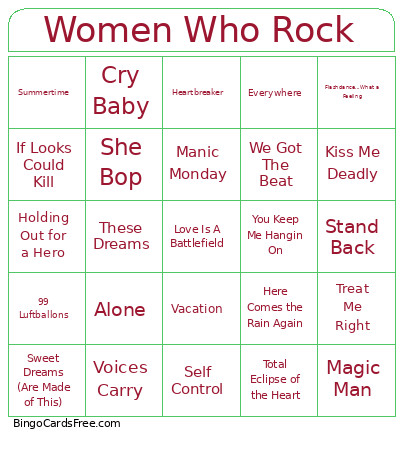 Women Who Rock Bingo Card