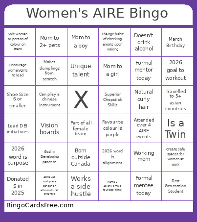 Women's AIRE Bingo Card
