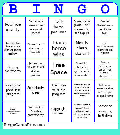 Women's Figure Skating Bingo Card