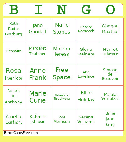 Women's History Bingo Card