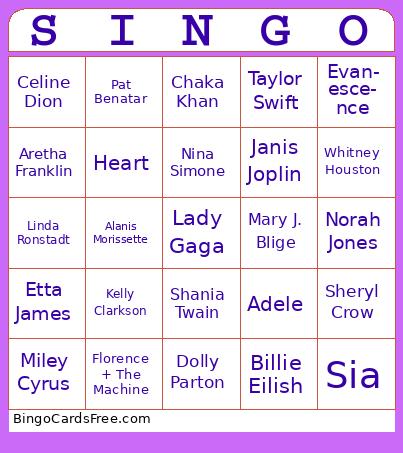 Women's History Month Bingo Cards Free Pdf Printable Game, Title: SINGO