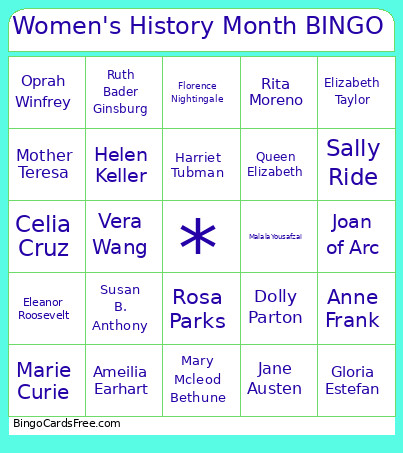 Women's History Month Bingo Card