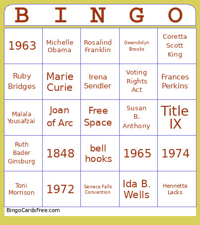 Women's History Month Bingo Card