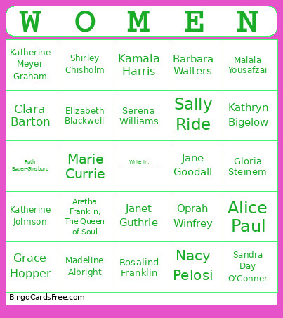 Women's History Month: Notable Figures Bingo Card