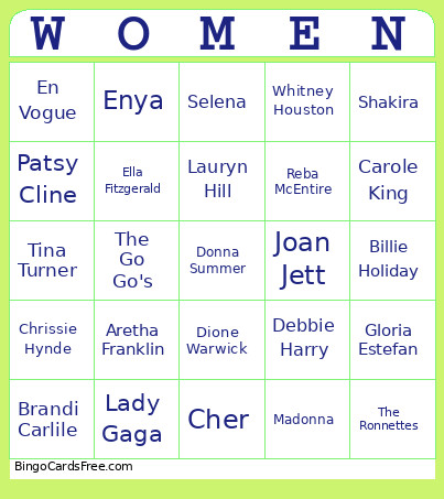 Women's History Music Bingo Card