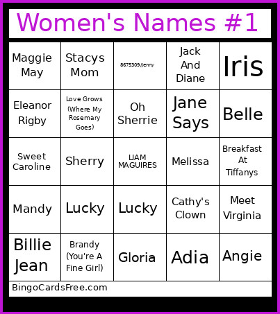 Women's Names #1 Bingo Card