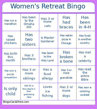 Women's Retreat Bingo Card