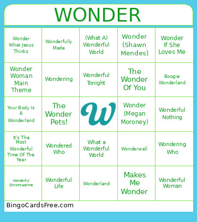 Wonder Music Bingo Card