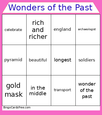 Wonders Of The Past : Bingo Card