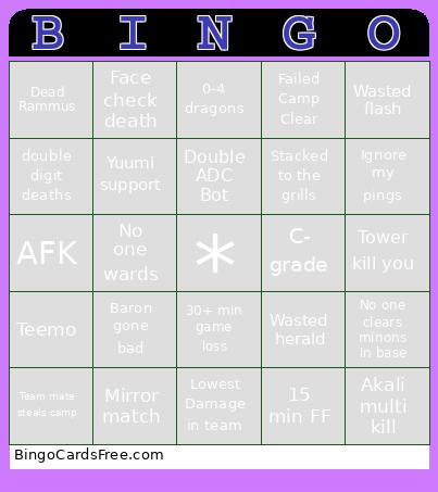 Wood League Bingo Card 6
