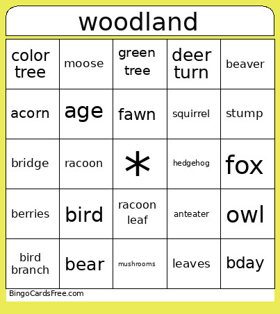 Woodland Bingo Card