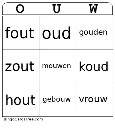 Woorden met ou en ouw Bingo