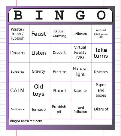 Word Bingo Card