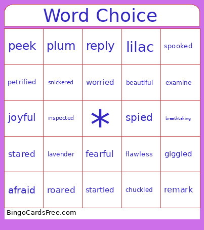 Word Choice Bingo Card