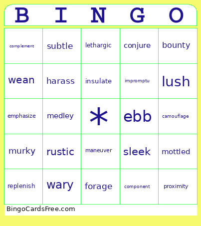 WordlyWise 16 Bingo Card