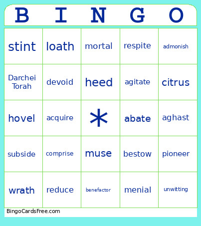 WordlyWise 2-3 Bingo Card