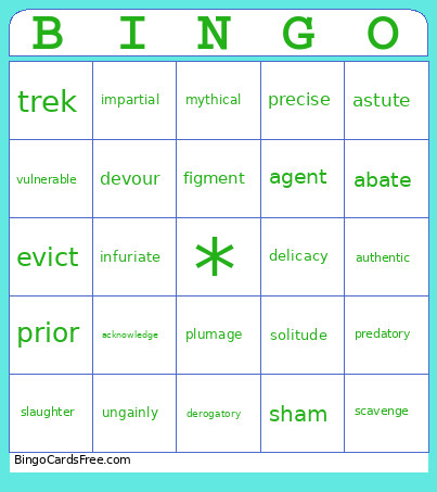 WordlyWise 7.1-2 Bingo Card