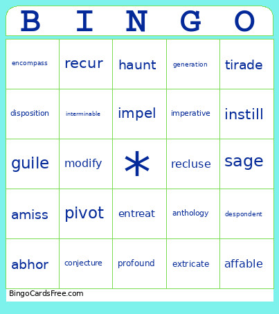 WordlyWise 8.3-4 Bingo Card