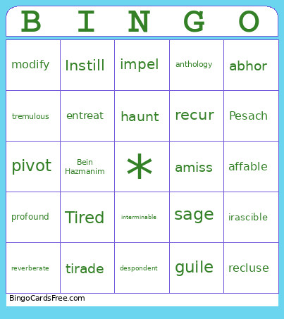 WordlyWise 8.4 Bingo Card