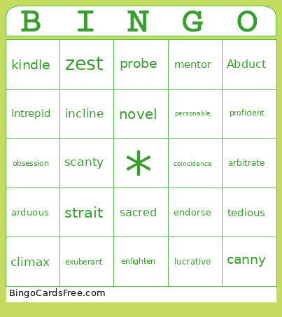 WordlyWise 13 Bingo Card