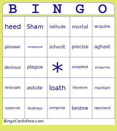 WordlyWise Bingo Card