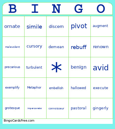 WordlyWIse 8.11 Bingo Card