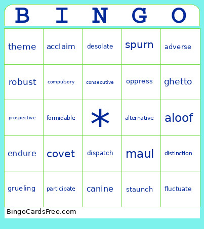 WordlyWise List 18-19 Bingo Card